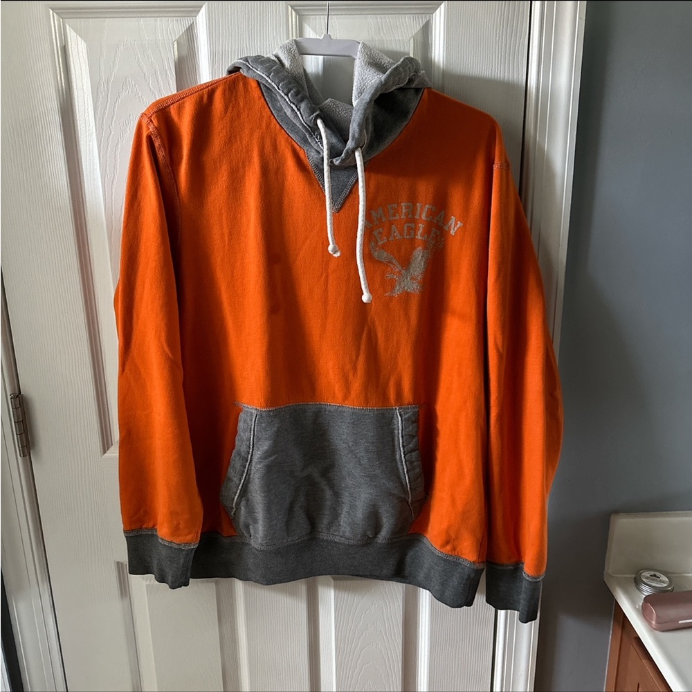 American Eagle Outfitters Men's Orange and Gray Hoodie